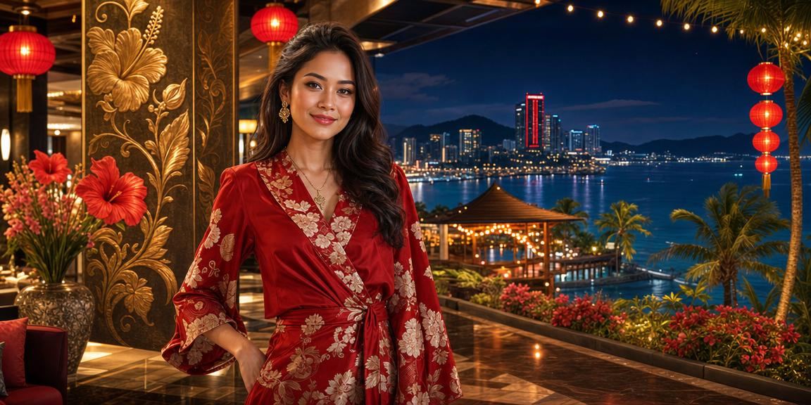 Pemain menikmati permainan kad teen patti di Langkawi dengan pakaian Melayu